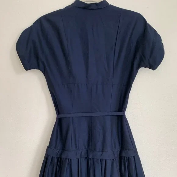 Vintage 50s Navy Belted Party Dress Cocktail Fitted Size XSmall Rockabilly - Picture 9 of 9